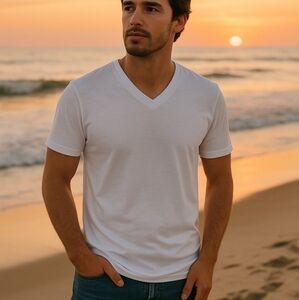 Michael Adams White V Neck T Shirt M Basic Closet Staple Soft Feels Good Casual